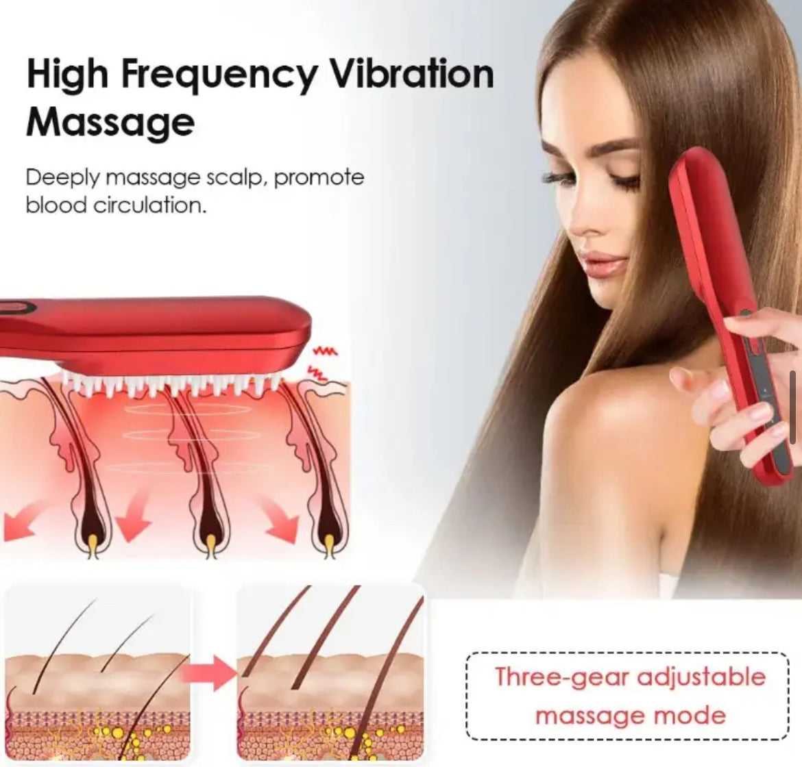 Red & Blue Light Therapy Vibrating Hairbrush